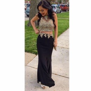 Black two piece prom dress